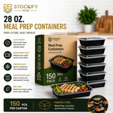 28 oz Rectangle Meal Prep Containers with Lids – 150 Pcs/Carton