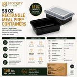 58 oz Rectangle Meal Prep Containers with Lids – 150 Pcs/Carton