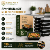 32 oz Heavy-Duty Rectangle Meal Prep Containers with Lids – 150 Pcs/Carton