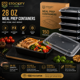 28 oz Rectangle Meal Prep Containers with Lids – 150 Pcs/Carton