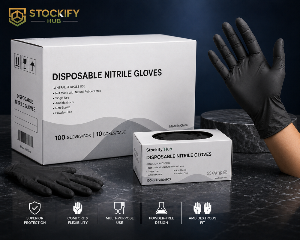 Powder-free black nitrile gloves case