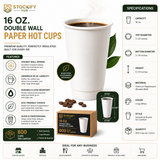 16 oz Double Wall White Paper Hot Cups – 600 Pcs/Carton