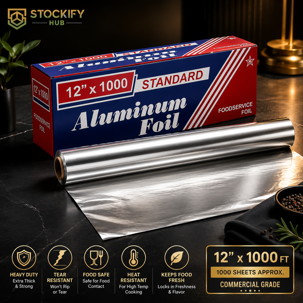12 Inch Aluminum Foil Roll – 1000 Sheets/Box