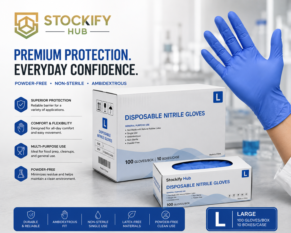 Premium Powder-Free Nitrile Exam Gloves  – Medical Grade Disposable Gloves, 1000 Count Case (10 Boxes of 100 Pcs)