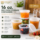 16 oz Deli Food Storage Containers with Airtight Lids – 240 Pcs/Carton