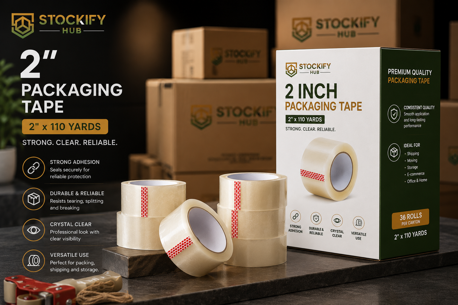 2 Inch Clear Packaging Tape (2" x 110 Yards) – 36 Pcs/Carton