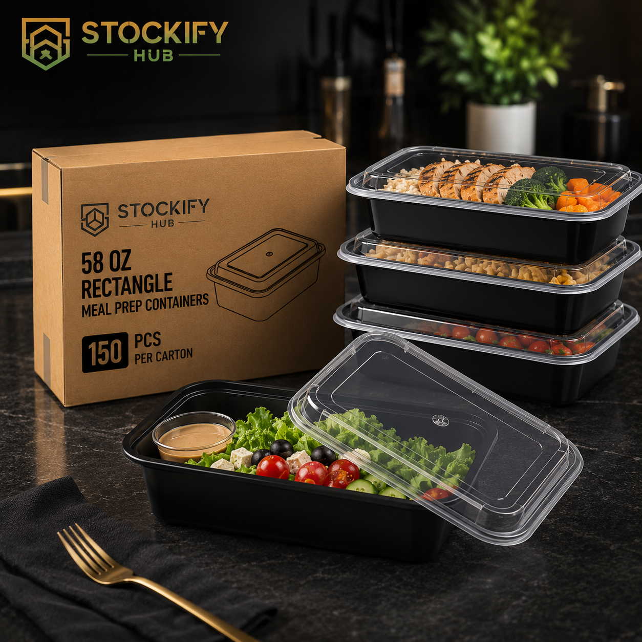 58 oz Rectangle Meal Prep Containers with Lids – 150 Pcs/Carton