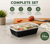 24 oz Reusable Meal Prep Containers with Lids – 50 Pack (100 Pieces)