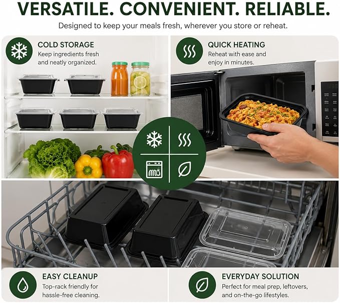 24 oz Reusable Meal Prep Containers with Lids – 50 Pack (100 Pieces)