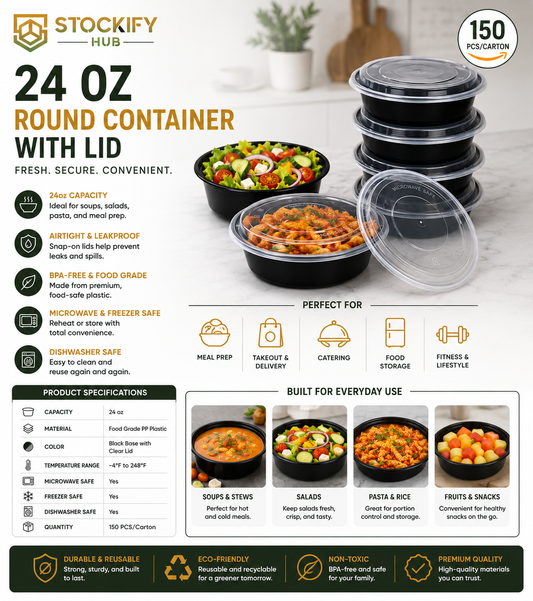 24 oz round food containers with lids