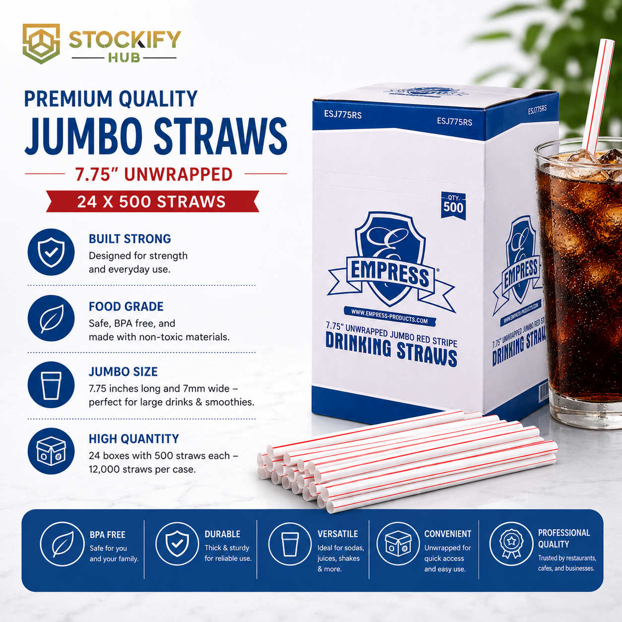 7.75 Inch Jumbo Straws – 24 x 500 Pcs/Carton