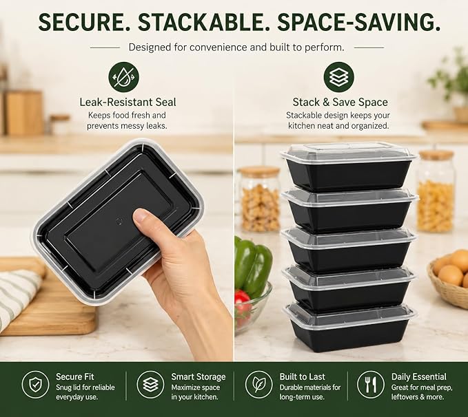 32 oz Heavy-Duty Rectangle Meal Prep Containers with Lids – 150 Pcs/Carton