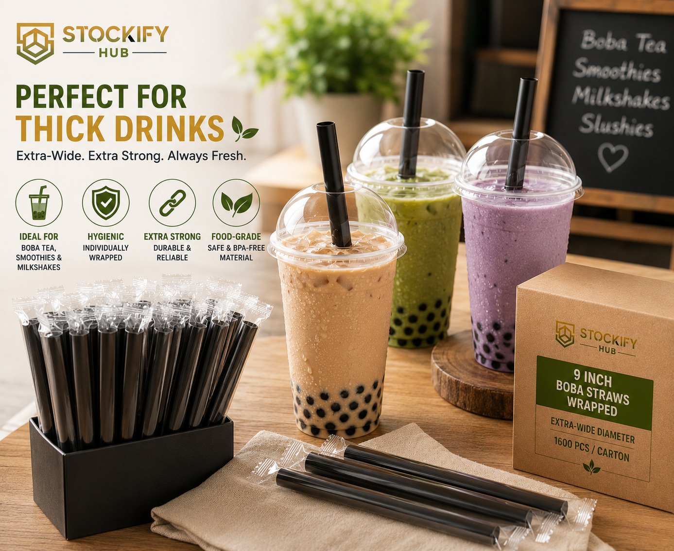 9 Inch Wrapped Boba Straws – 1600 Pcs/Carton