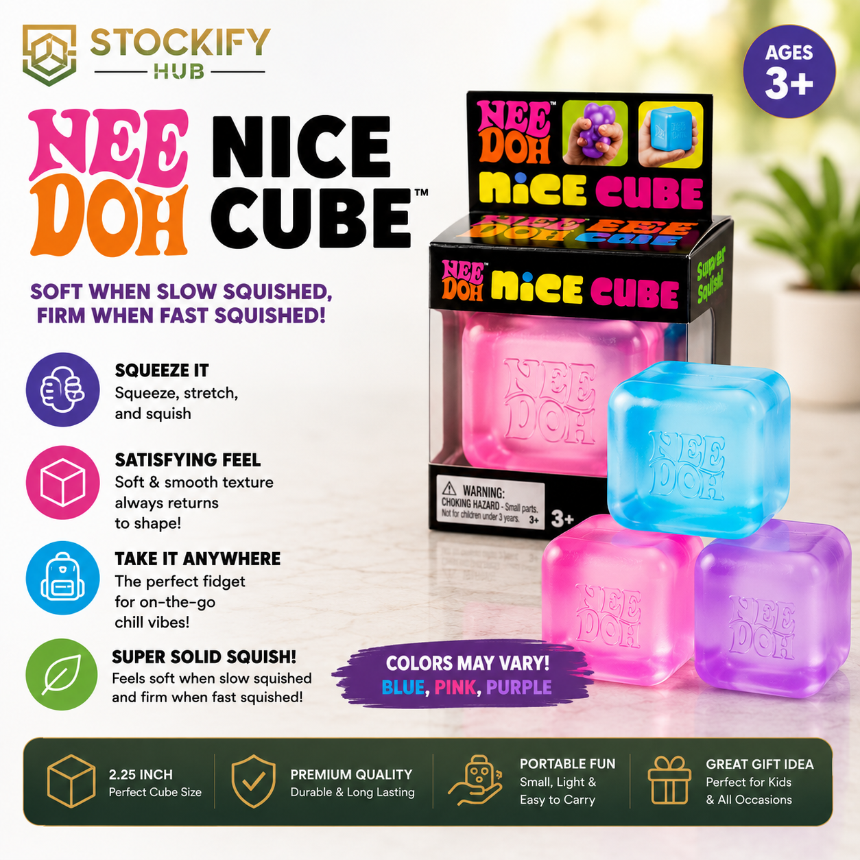 NeeDoh Nice Cube (Assorted Colors) – 1 Pack