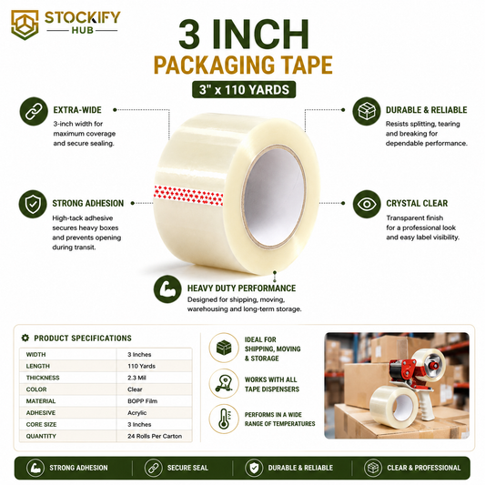 3 Inch Clear Packaging Tape (3" x 110 Yards) – 24 Pcs/Carton