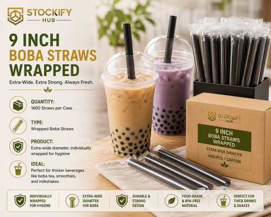 9 Inch Wrapped Boba Straws – 1600 Pcs/Carton