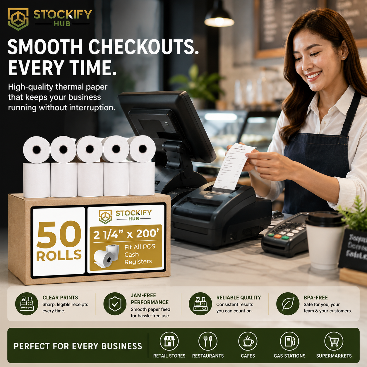 Thermal Receipt Paper (2 1/4" x 200') – 50 Pcs/Box