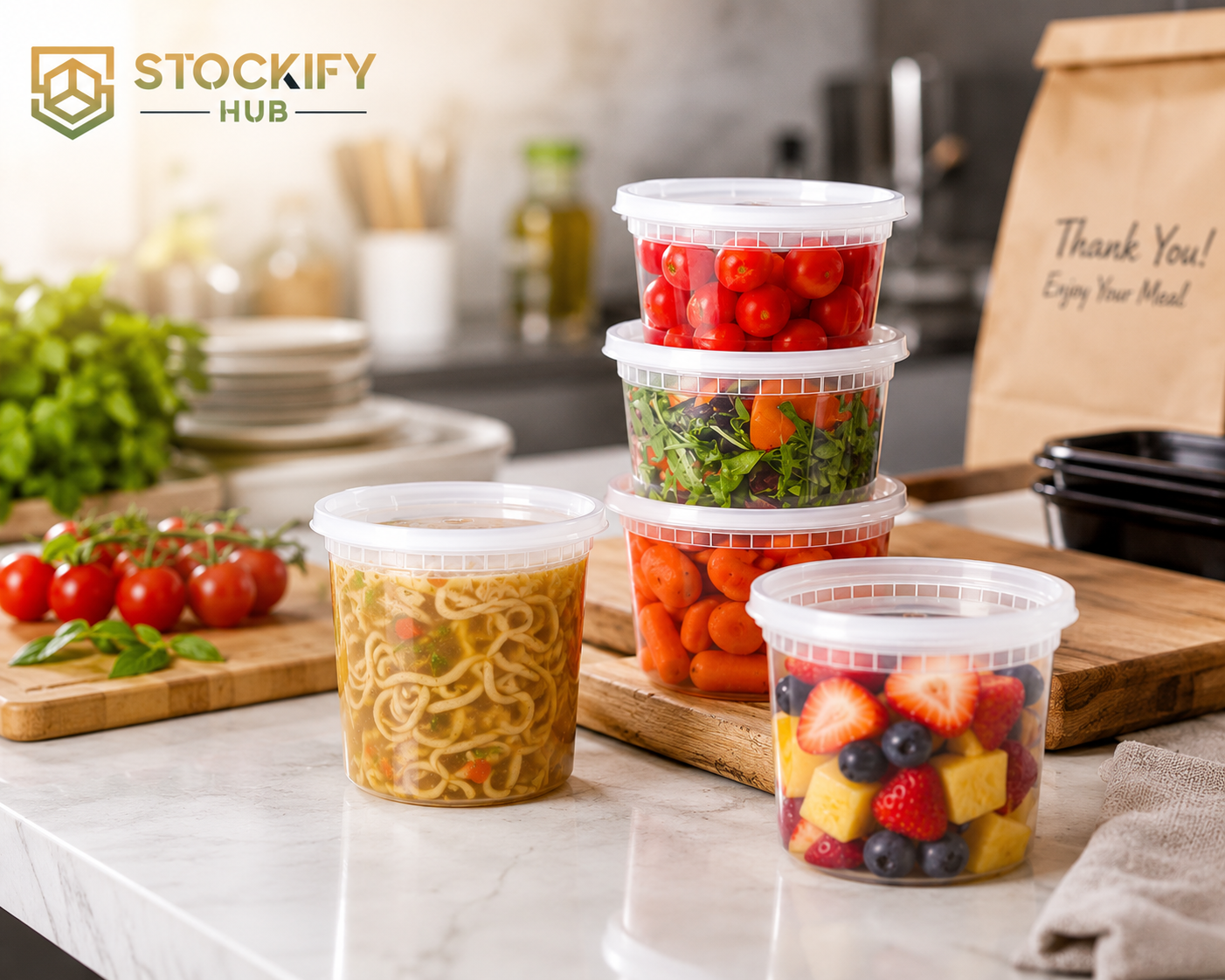 32 oz Deli Food Storage Containers with Airtight Lids – 240 Pcs/Carton