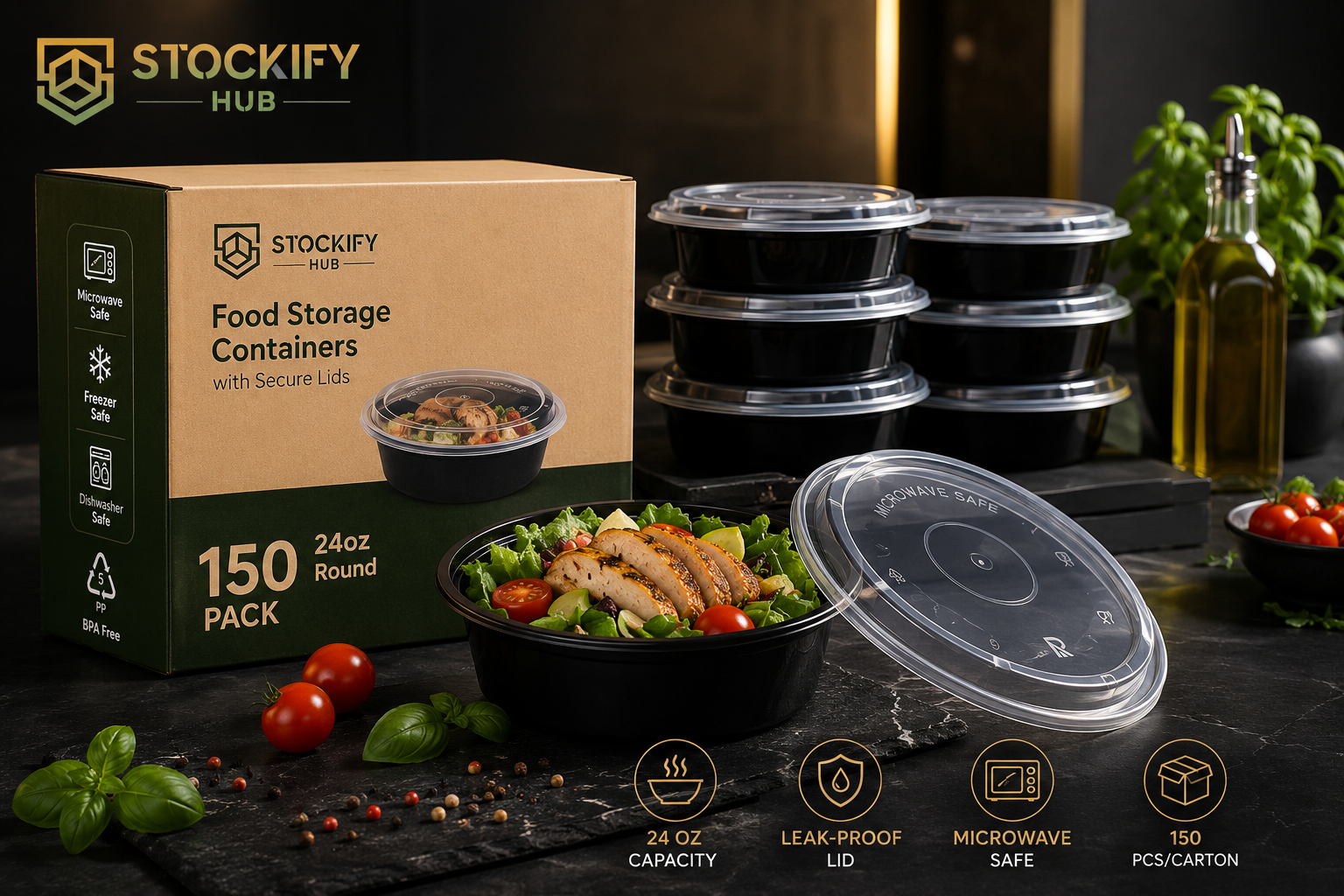 28 oz Rectangle Meal Prep Containers with Lids – 150 Pcs/Carton