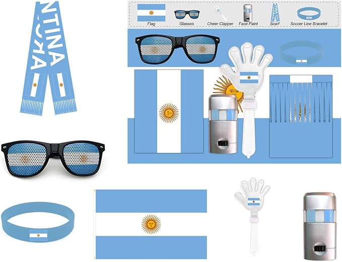 Argentina Football Fan Support Set – 6-Piece Stadium Cheering Kit with Scarf, Flag & Face Paint