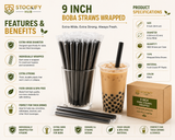 9 Inch Wrapped Boba Straws – 1600 Pcs/Carton