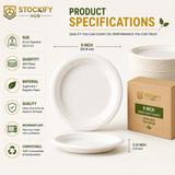 9 Inch Heavy-Duty Sugarcane Bagasse Plates – 500 Pcs/Carton