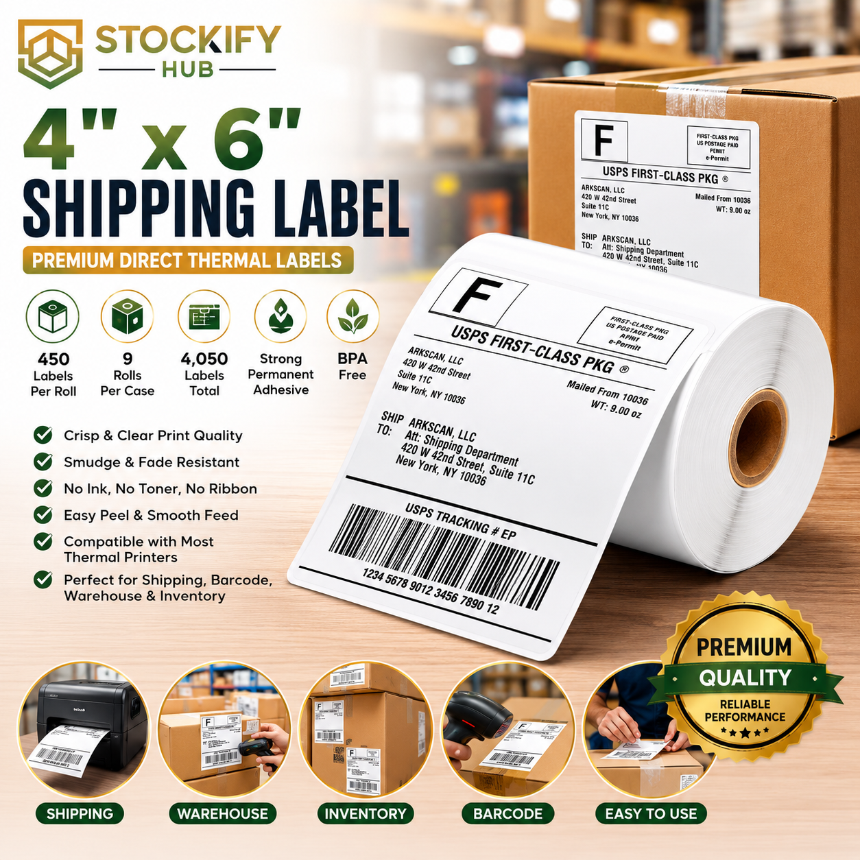4 x 6 Direct Thermal Shipping Labels – 450 Labels