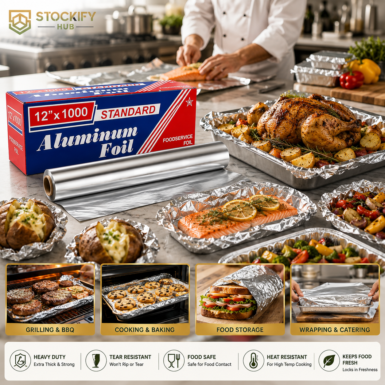 12 Inch Aluminum Foil Roll – 1000 Sheets/Box
