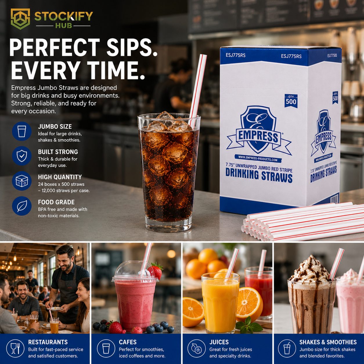 7.75 Inch Jumbo Straws – 24 x 500 Pcs/Carton