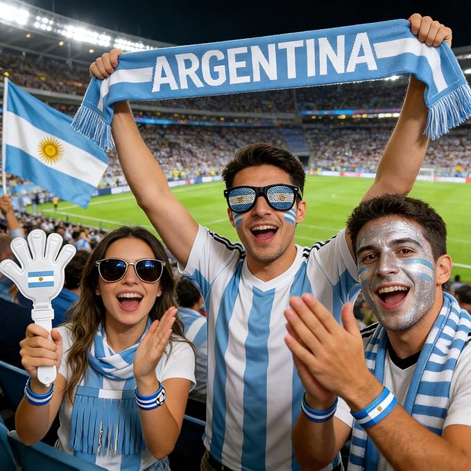 Argentina Football Fan Support Set – 6-Piece Stadium Cheering Kit with Scarf, Flag & Face Paint