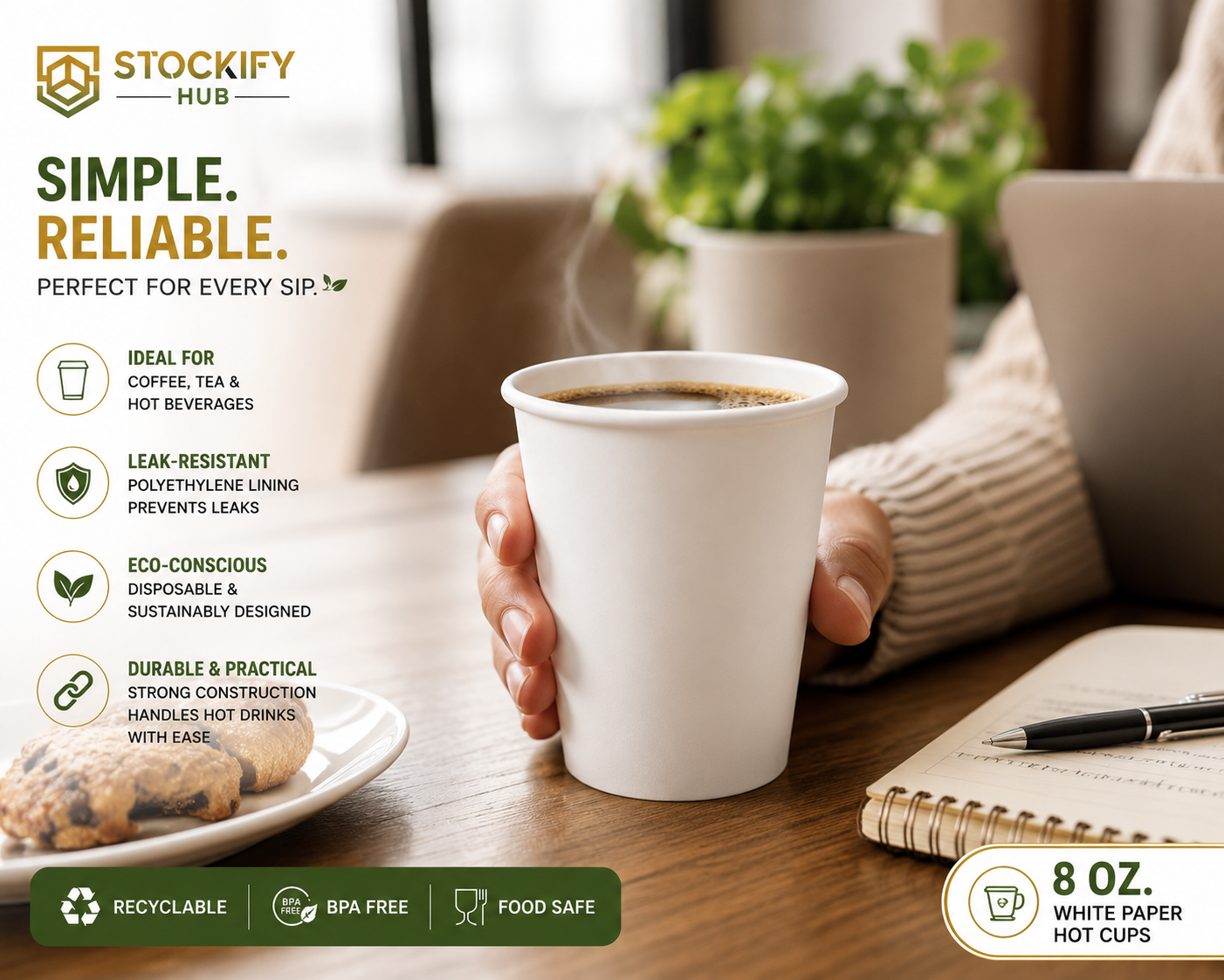 8 oz White Paper Hot Cups – 1000 Pcs
