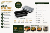 28 oz Rectangle Meal Prep Containers with Lids – 150 Pcs/Carton