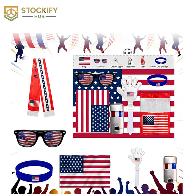 USA Football Fan Support Set – 6-Piece 2026 World Cup Stadium Cheering Kit with Scarf, Flag & Face Paint