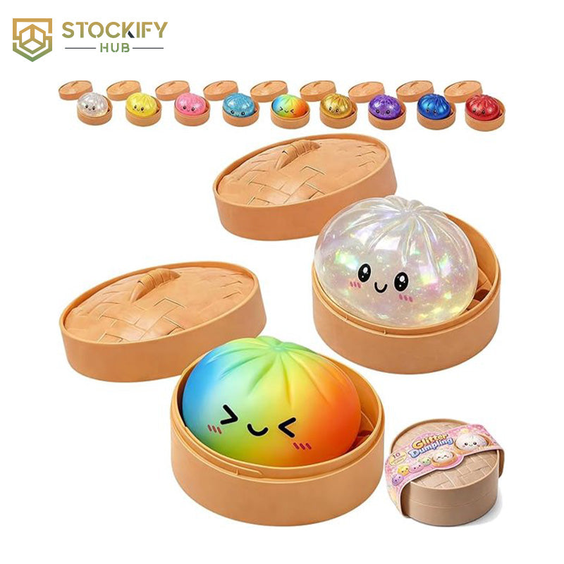Mystery Dumpling with Steamer Squeeze Toy – Kawaii Fidget Squishy Anti-Stress Toy for Adults & Kids.