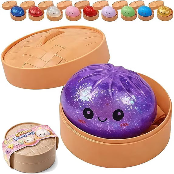 Mystery Dumpling with Steamer Squeeze Toy – Kawaii Fidget Squishy Anti-Stress Toy for Adults & Kids.