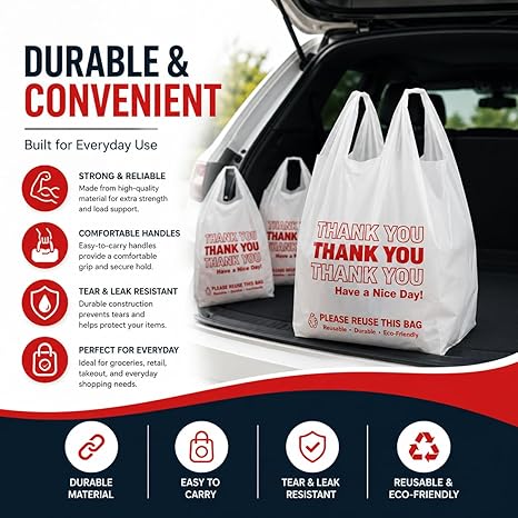 SSR Small Thank You Plastic Shopping Bags – 1000 Count Box