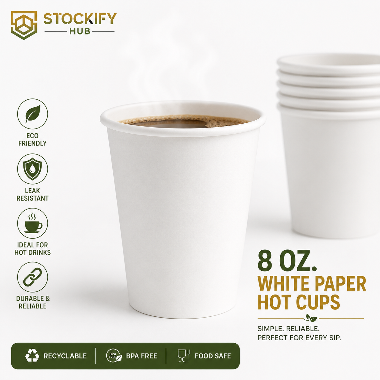 8 oz White Paper Hot Cups – 1000 Pcs