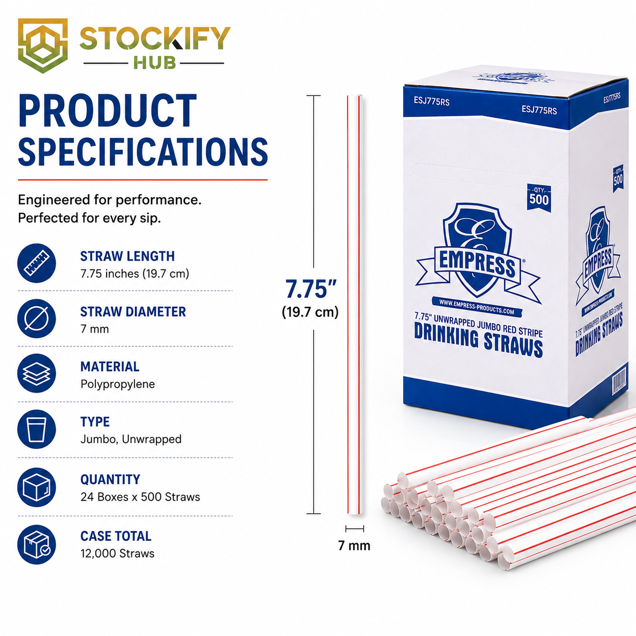 7.75 Inch Jumbo Straws – 24 x 500 Pcs/Carton