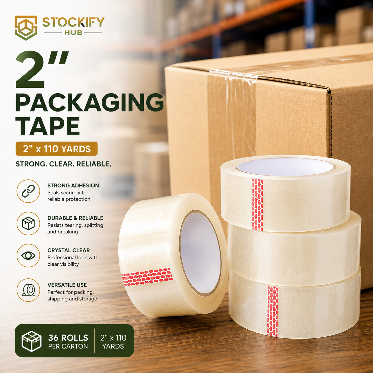 2 Inch Clear Packaging Tape (2" x 110 Yards) – 36 Pcs/Carton