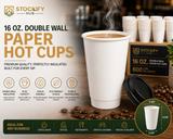 16 oz Double Wall White Paper Hot Cups – 600 Pcs/Carton