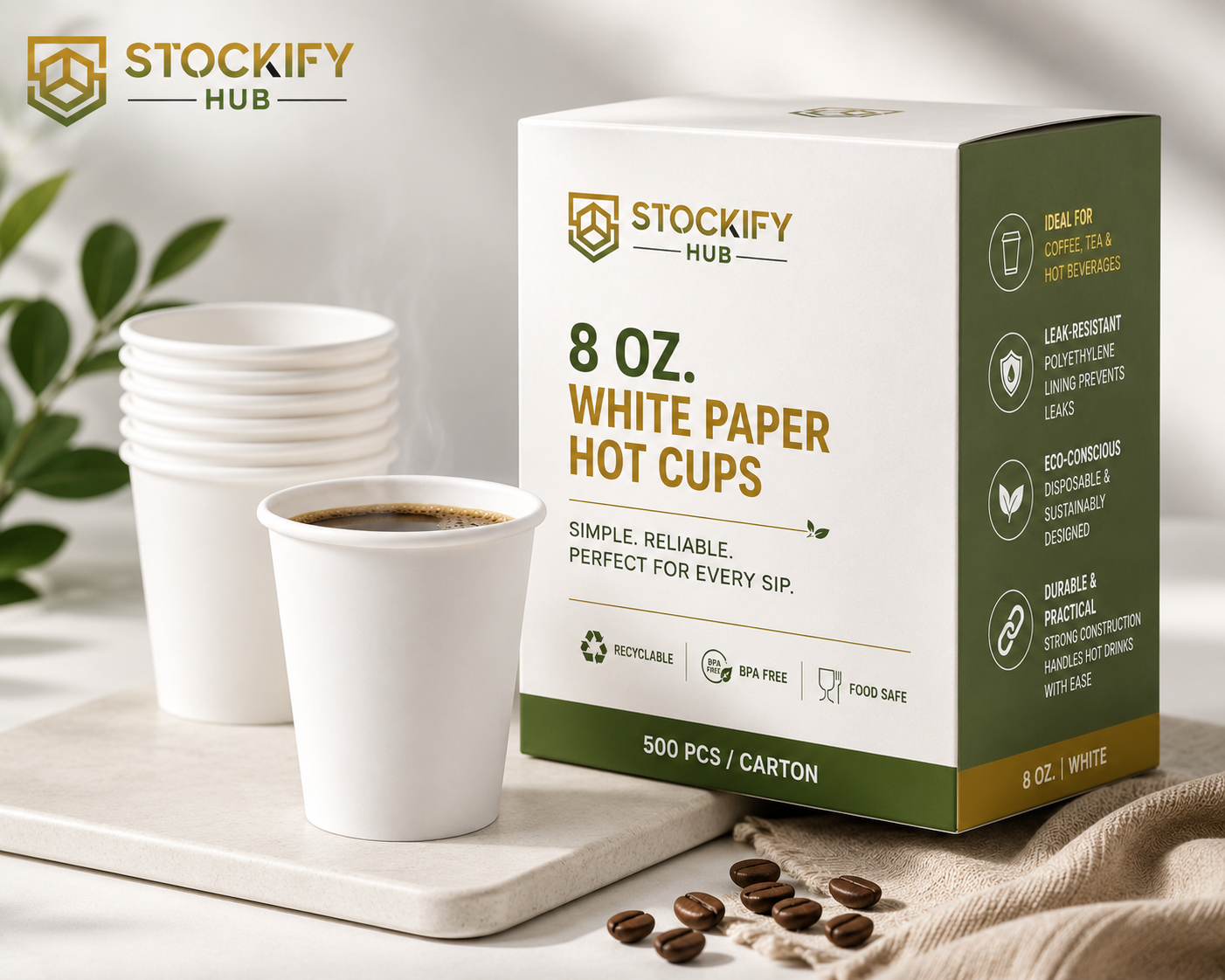 8 oz White Paper Hot Cups – 1000 Pcs