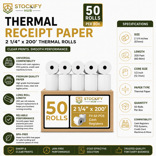 Thermal Receipt Paper (2 1/4" x 200') – 50 Pcs/Box
