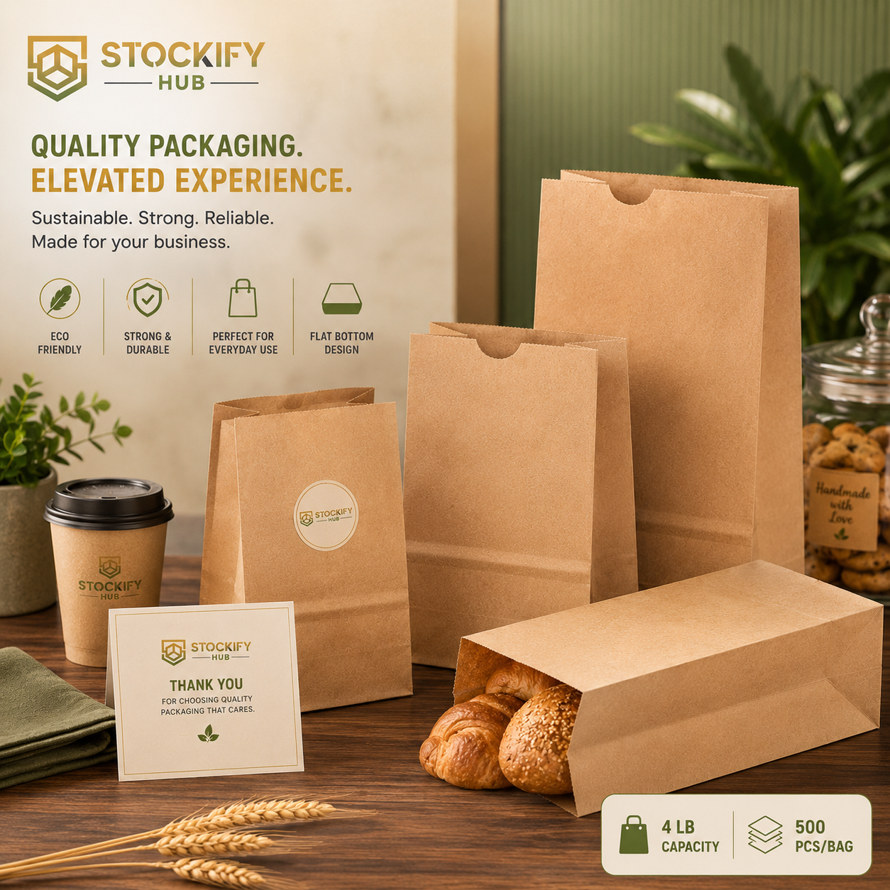 4 lb Brown Kraft Bags – 500 Pcs/Bag