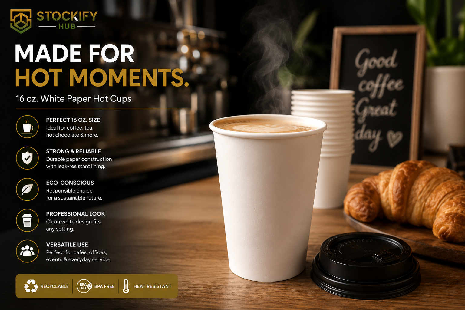 16 oz White Paper Hot Cups – 1200 Ct