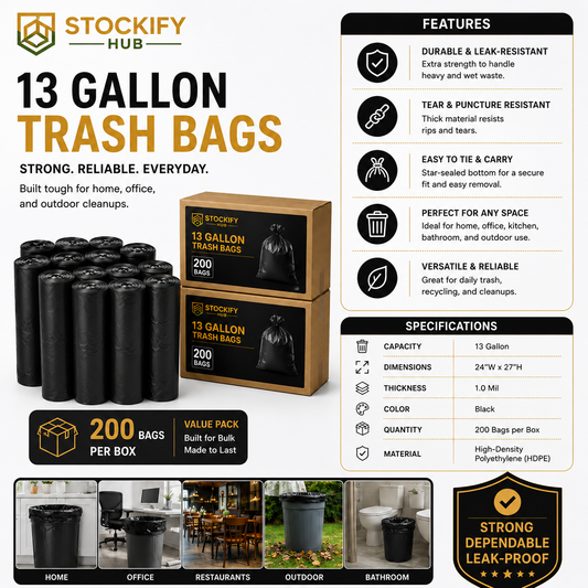 Heavy-Duty 33 Gallon Trash Bags (Black) – 200 Pcs/Box
