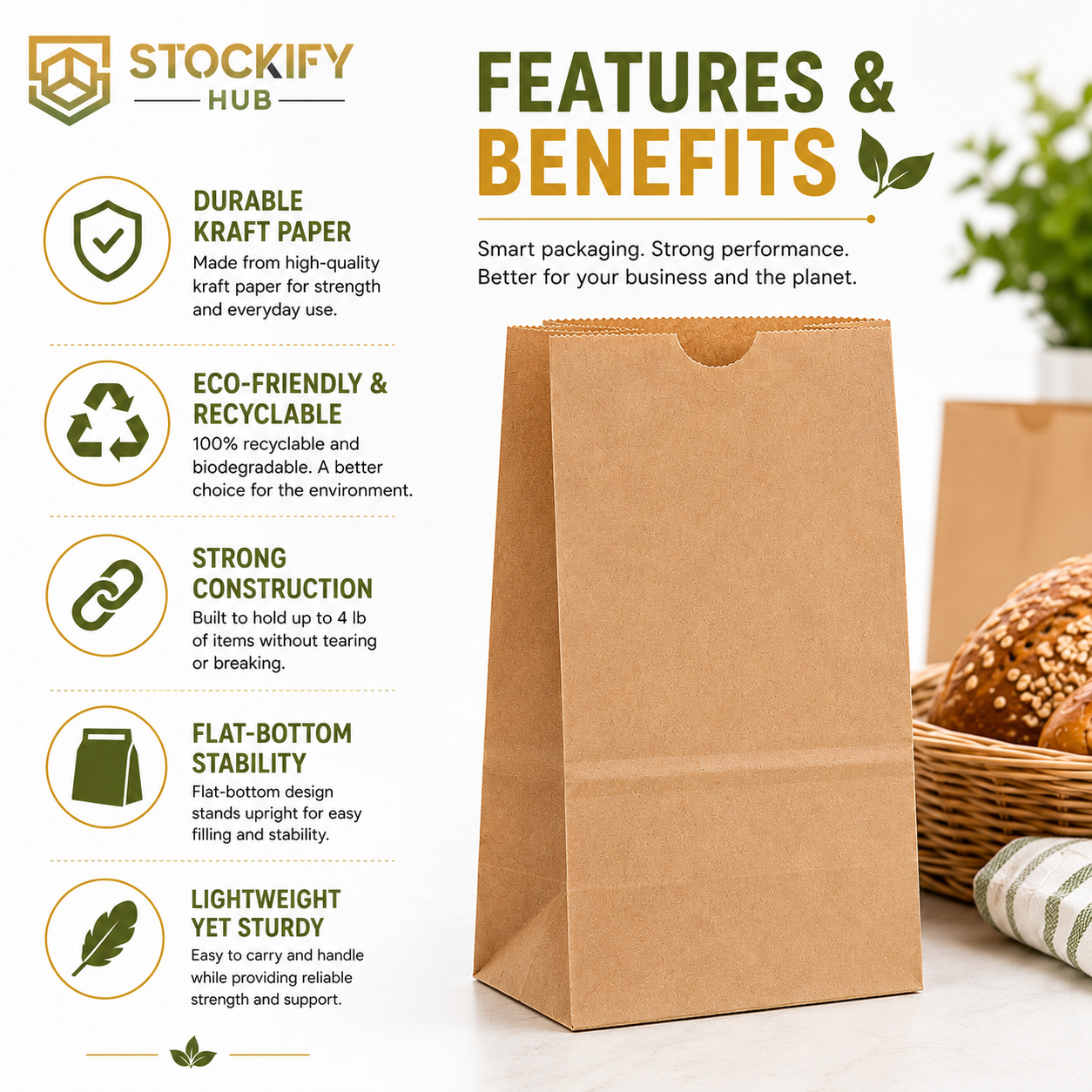 4 lb Brown Kraft Bags – 500 Pcs/Bag