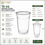 16 oz Crystal Clear PET Plastic Cups – 1200 Pcs/Carton