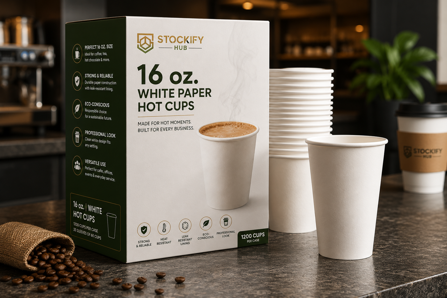 16 oz White Paper Hot Cups – 1200 Ct